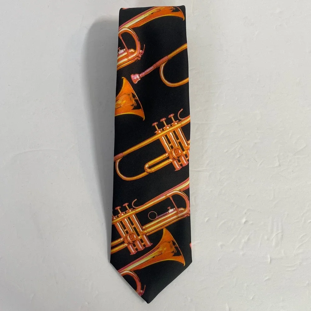 Ralph Marlin Trumpet Tie Mens OS Vintage‎ 1992 Music Novelty Black Gold USA Made